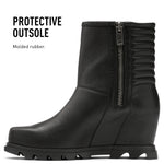 Sorel Women's Joan of Arctic Wedge III Moto Boot — Black, Sea Salt — Waterproof Leather Wedge Boots — Size 10