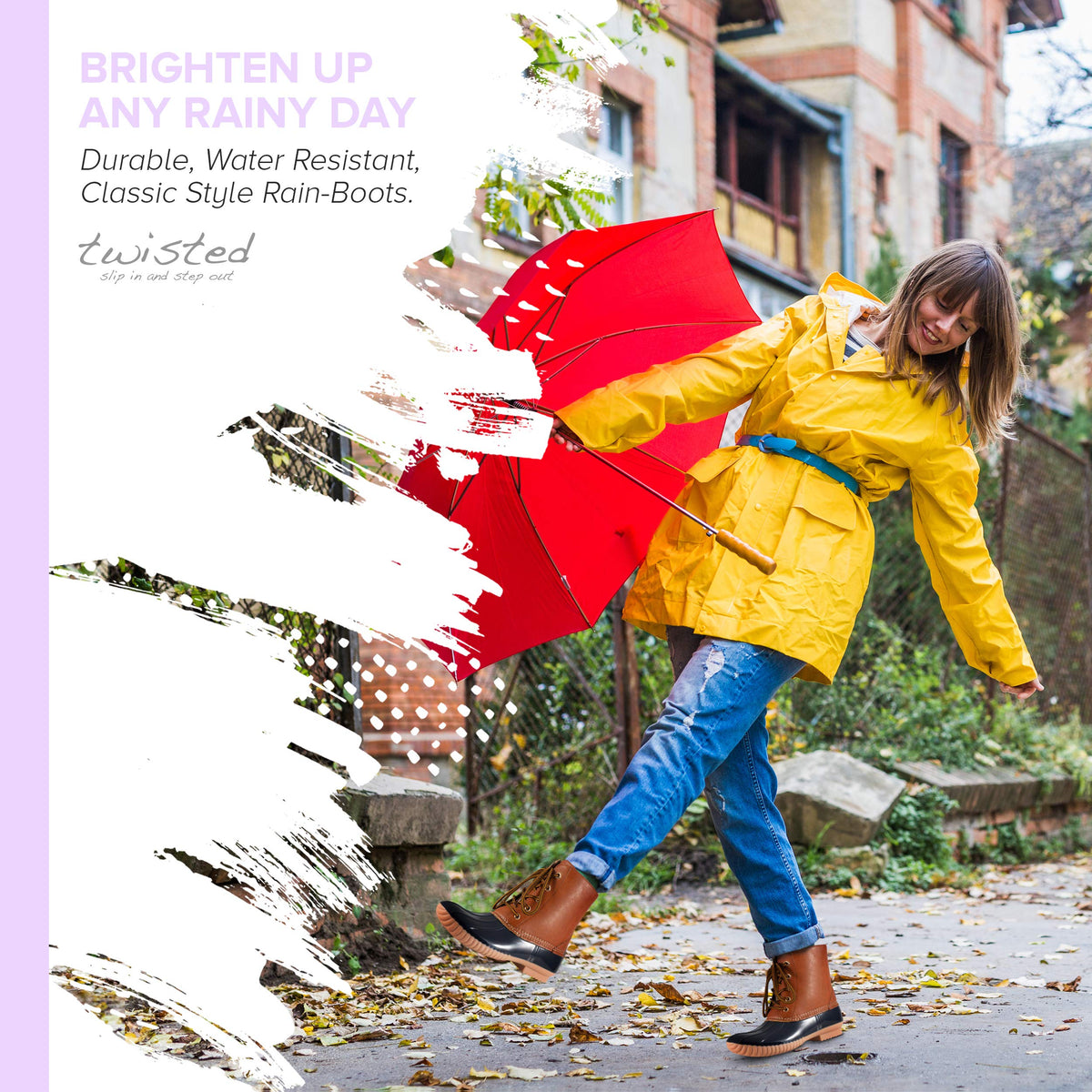 Twisted Shoes Becca Womens Rain Boots, Waterproof Wide Calf, Rubber Lace Up Duck Boot, Navy, 7