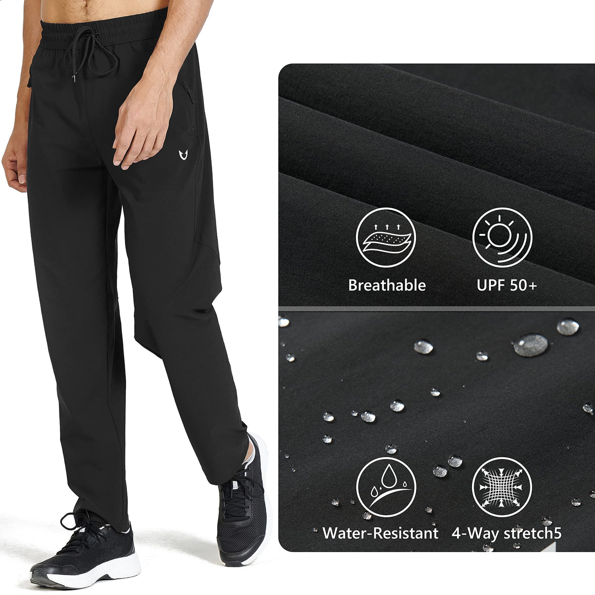 NORTHYARD Men's Lightweight Running Pants Quick Dry Athletic Pants Open Hem Active Training Workout Sports Pants Black M