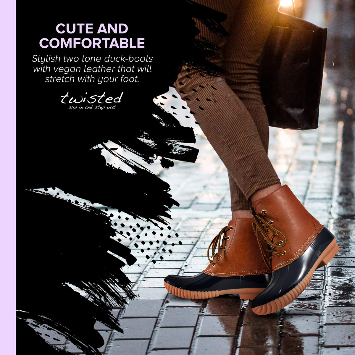 Twisted Shoes Becca Womens Rain Boots, Waterproof Wide Calf, Rubber Lace Up Duck Boot, Navy, 7