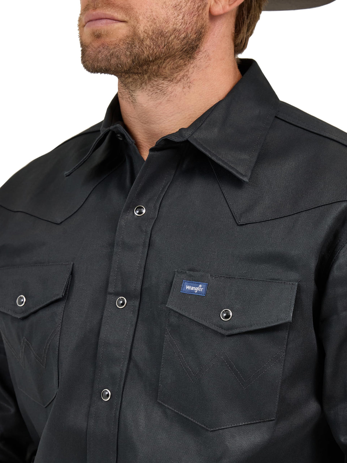 Wrangler Mens Cowboy Cut Western Two Pocket Long Sleeve Snap Work - Firm Finish Button Down Shirts, Black, X-Large US