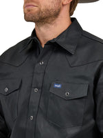 Wrangler Mens Cowboy Cut Western Two Pocket Long Sleeve Snap Work - Firm Finish Button Down Shirts, Black, X-Large US