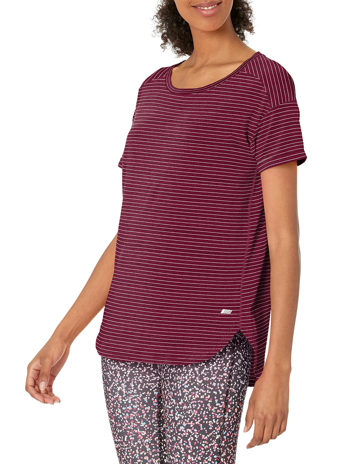 Amazon Essentials Women's Studio Relaxed-Fit Lightweight Crewneck T-Shirt (Available in Plus Size), Burgundy Stripe, Small