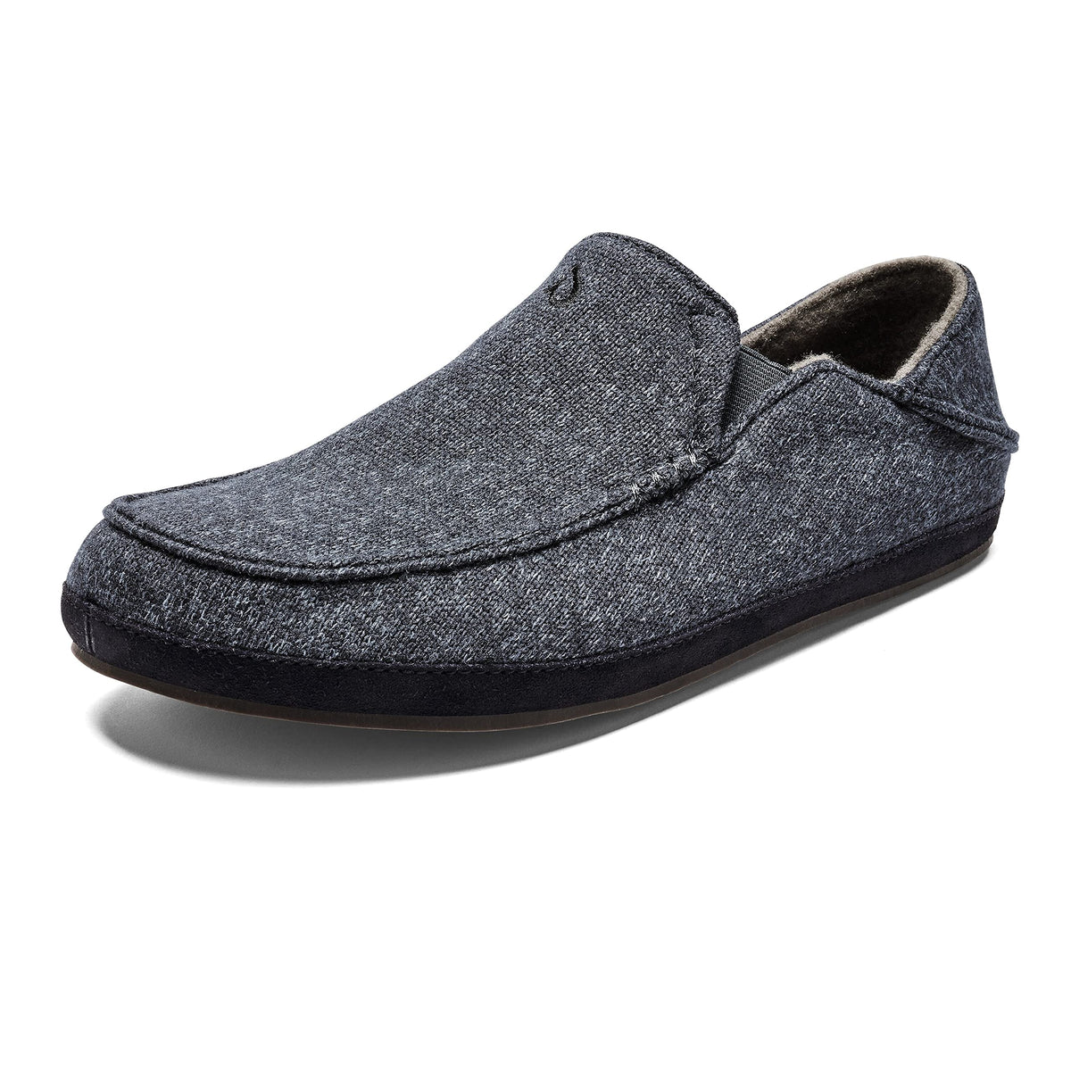 OLUKAI Moloa Hulu Men's Wool-Blend Slippers, Soft & Heathered Knit Slip On Shoes, Suede Leather Foxing, Drop-In Heel Design, Dk Shadow/Dk Shadow, 13