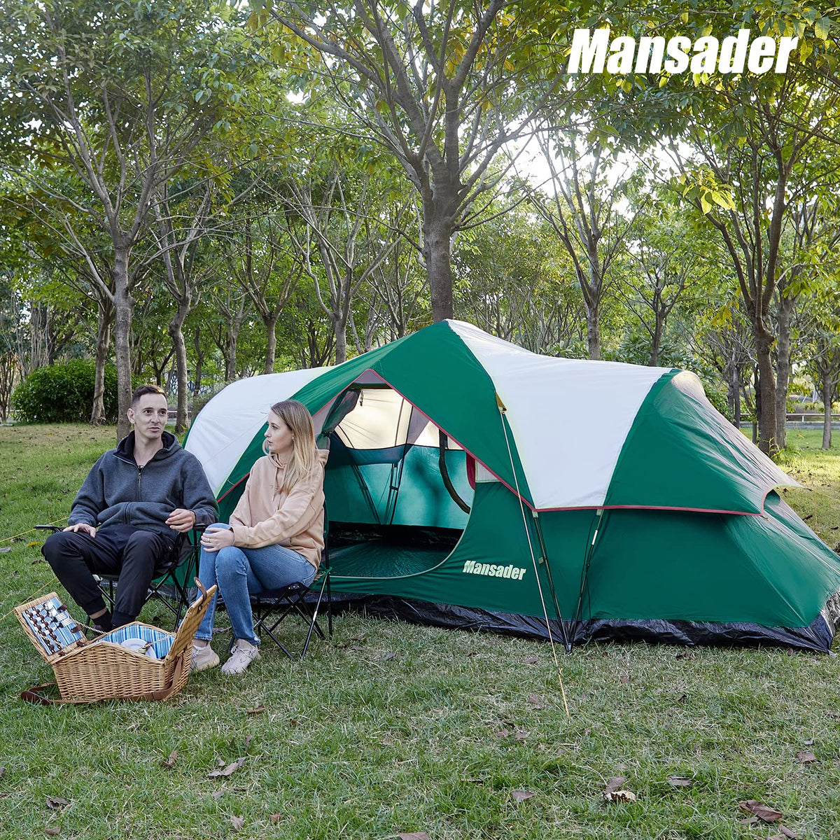 Mansader 6 Person Family Camping Tent,Waterproof Windproof with Top Rainfly,Easy Set Up,Pop Up Tent for Outdoor Camping Hiking Travel (Green)