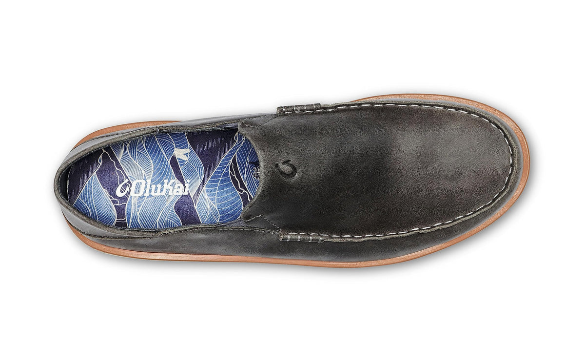 OLUKAI Kalia Men's Leather Slip-On, Full-Grain Waxed Nubuck Leather Shoes, Lightweight & Comfortable, Ash/Ash, 8.5