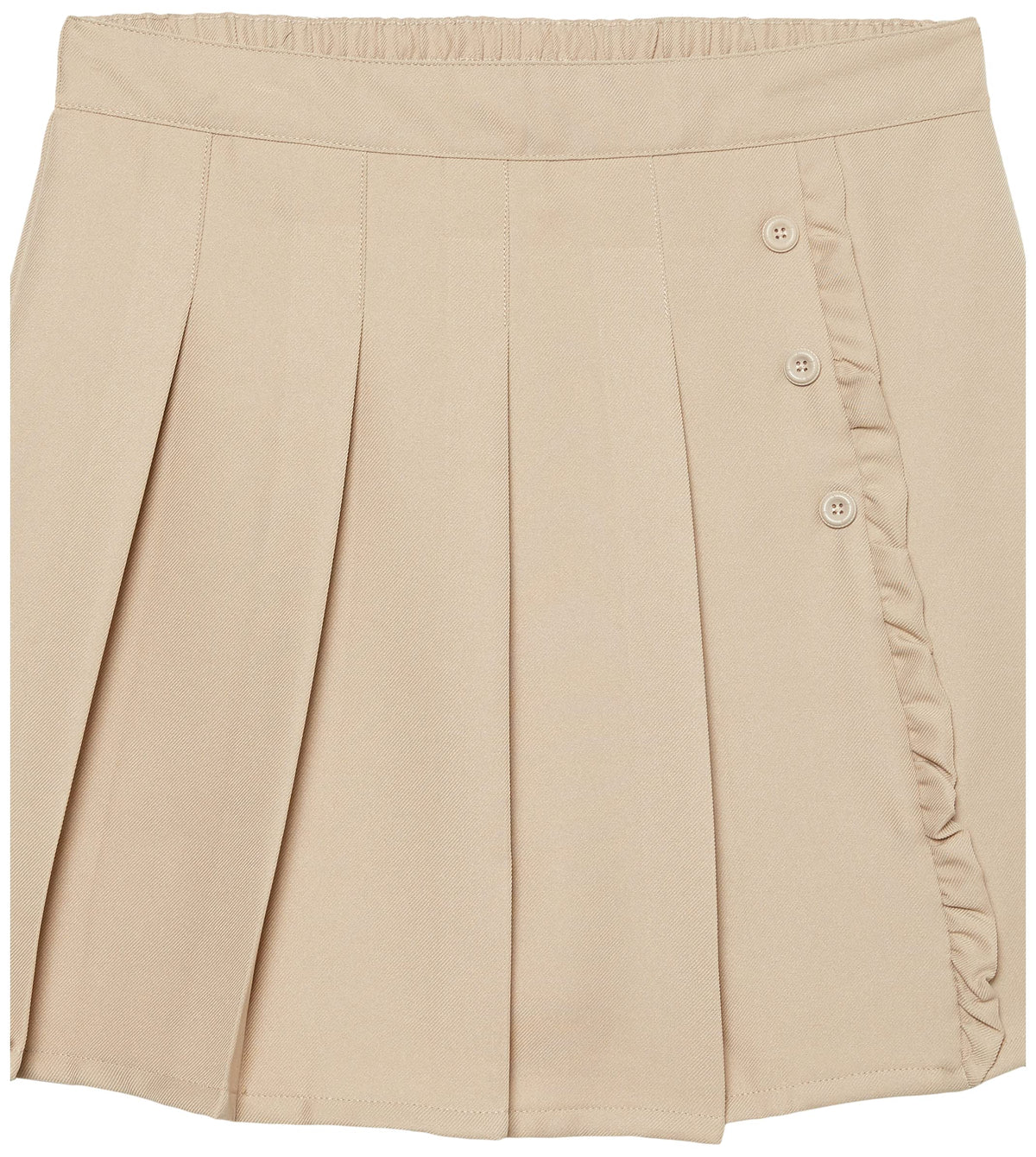 Nautica Girl's School Uniform Pleated Pull-on Scooter Skirt With Undershorts, Knit Waistband, Khaki Ruffle, 16