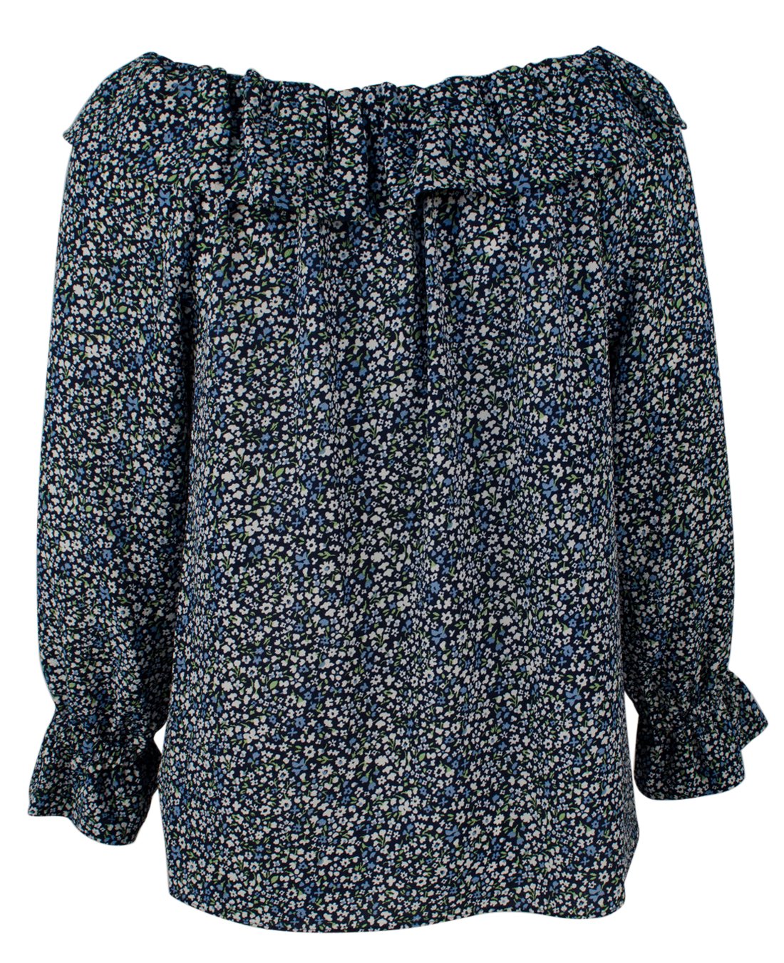 Women's Floral Print Off-The-Shoulder Ruffle Top-B-S