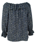 Women's Floral Print Off-The-Shoulder Ruffle Top-B-S