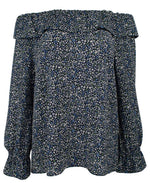 Women's Floral Print Off-The-Shoulder Ruffle Top-B-S