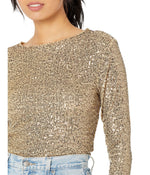 Free People Gold Rush Long Sleeve Top for Women - Polyester-Elastane Blend - Semi Sheer - Slim Silhouette Gold Combo SM (Women's 4-6) One Size