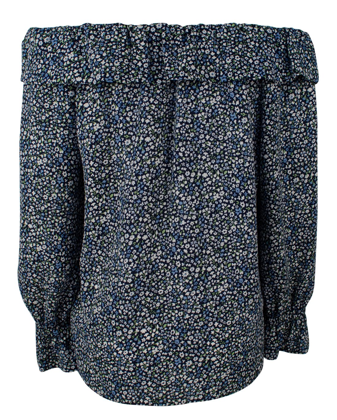 Women's Floral Print Off-The-Shoulder Ruffle Top-B-S