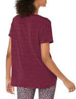Amazon Essentials Women's Studio Relaxed-Fit Lightweight Crewneck T-Shirt (Available in Plus Size), Burgundy Stripe, Small