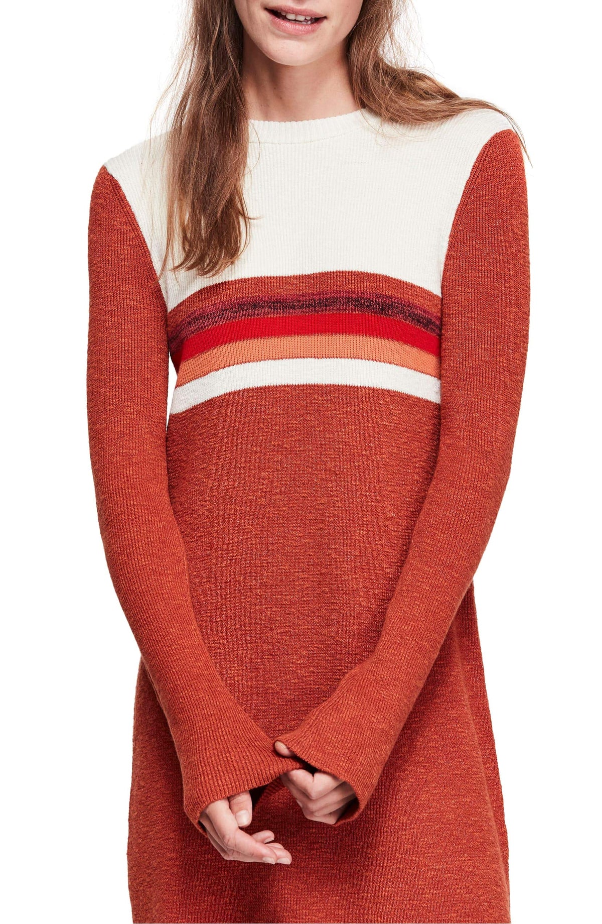 Free People Colorblock Mini Sweater Dress (Rusty Red) (M)