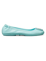 Tory Burch Minnie Travel Ballet with Patent Leather Logo Flats Size 8 Island Blue