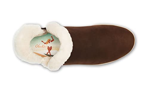 OLUKAI Malua Hulu Women's Boot, Soft & Comfortable Waterproof Nubuck Leather, Full-Grain Leather Heel with Elastic Panels, Slip-On Design, Dk Java/Sandshell, 7.5