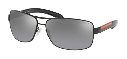 Prada PS54IS 1AB2F2 65M Black/Grey Mirror Silver Gradient Polarized Rectangular Sunglasses For Men + BUNDLE with Designer iWear Eyewear Kit
