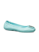 Tory Burch Minnie Travel Ballet with Patent Leather Logo Flats Size 8 Island Blue