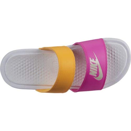 Nike Womens Benassi Duo Ultra Slide Sandals 10 White/Laser Orange/Laser Fuchsia