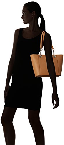 Calvin Klein Hayden Saffiano Leather East/West Top Zip Chain Tote, Buff