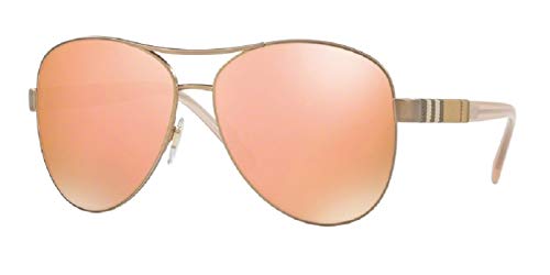 BURBERRY BE3080 12357J 59M Matte Gold/Brown Mirror Rose Gold Aviator Sunglasses For Women+ BUNDLE With Designer iWear Eyewear Kit