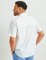 HUK Men's Standard Diamond Back Solid Short Sleeve Button, Fishing Shirt, White