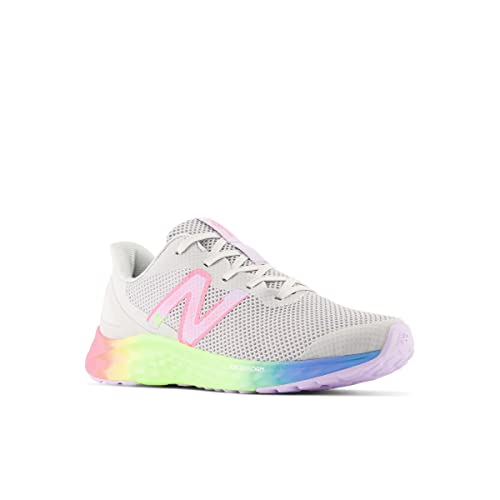 New Balance KIds Arishi Fresh Foam v4 Sneaker, LIGHT ALUMINUM/CYBER LILAC/NEON PINK, 3.5 W Big Kid (8-12 Years)