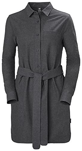 Helly-Hansen Womens Organic Flannel Shirt Dress, 980 Ebony Melange, Large