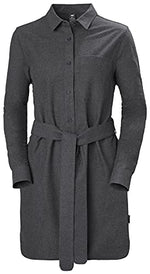 Helly-Hansen Womens Organic Flannel Shirt Dress, 980 Ebony Melange, Large