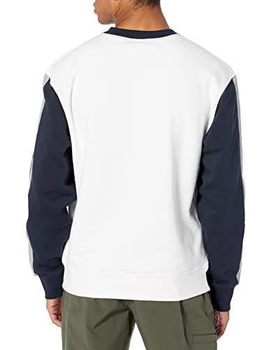 Champion Fleece Crewneck Woven Pullover, Men’s Logo Sweatshirt, White/Navy/Dull Grey, Medium