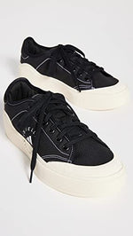 adidas by Stella McCartney Women's Court Sneakers, Core Black/Core Black/OffWhite, 7.5 Medium US