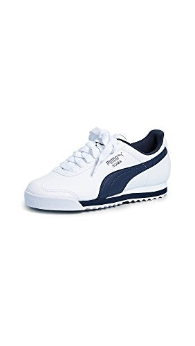 PUMA Mens Roma Sneaker, Basic white-new navy, 7.5