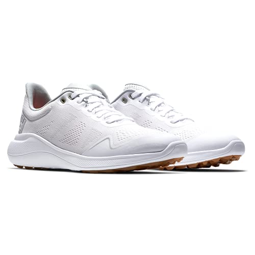 FootJoy Women's FJ Flex Previous Season Style Golf Shoe, White/White/Tan, 8.5