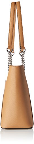 Calvin Klein Hayden Saffiano Leather East/West Top Zip Chain Tote, Buff