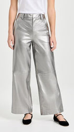 Joe's Jeans Women's The Mia Vegan Leather Crop Trouser, Metallic Silver