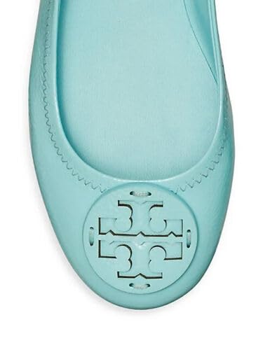Tory Burch Minnie Travel Ballet with Patent Leather Logo Flats Size 8 Island Blue