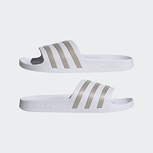 adidas Unisex Adilette Aqua Slide Sandal, White/Platin Metallic/White, 12 US Men