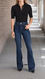 FRAME Women's Petite Le Pixie Super High Flare Jeans, Majesty, Blue, 25