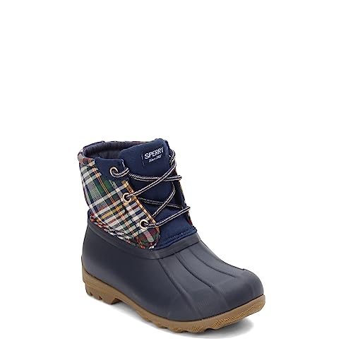 Sperry Port Rain Boot, Plaid/Navy, 9 US Unisex Little Kid
