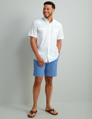 HUK Men's Standard Diamond Back Solid Short Sleeve Button, Fishing Shirt, White