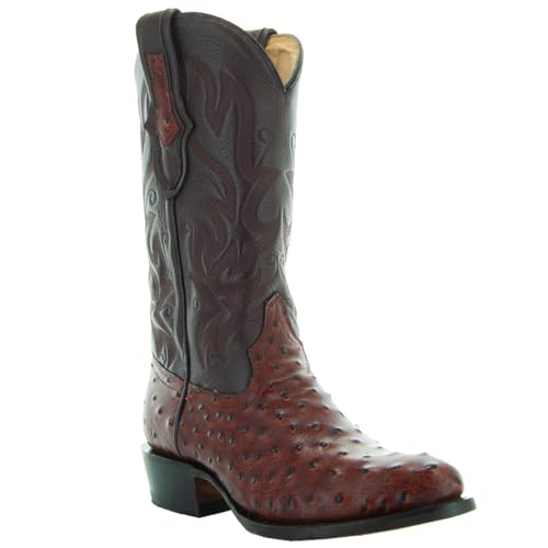 Soto Boots Men's Ostrich Print Cowboy Boots H7002(Cognac, 8)