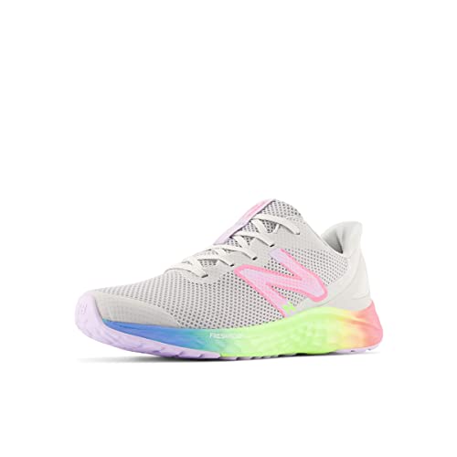 New Balance KIds Arishi Fresh Foam v4 Sneaker, LIGHT ALUMINUM/CYBER LILAC/NEON PINK, 3.5 W Big Kid (8-12 Years)
