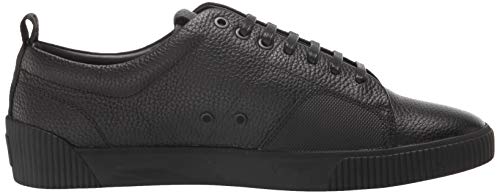 BOSS Green by Hugo Men's Leather Sneakers with Rubber Sole Shoe, Black, 11 M US