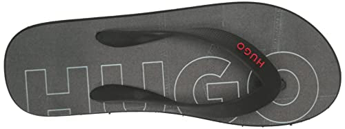 HUGO Mens Bold Logo Denim Print Flip-Flop, Charcoal Denim, 12 US