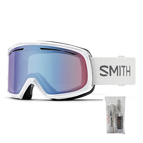 SMITH DRIFT White/Blue Sensor Mirror Women's medium fit Goggles For Men For Women + BUNDLE with Designer iWear Eyewear Kit