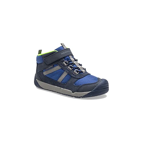 Merrell Kids' Unisex Bare Steps Ridge Jr Hiking Boot, Navy/Green, 07.5 M US Toddler