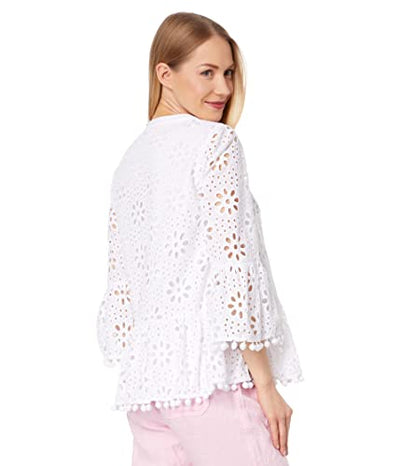 Lilly Pulitzer 3/4 Sleeve Bekah Eyelet Top Resort White Funflower Eyelet LG