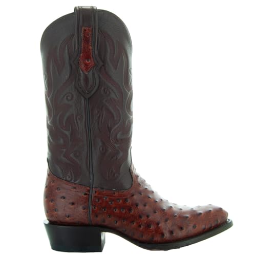Soto Boots Men's Ostrich Print Cowboy Boots H7002(Cognac, 8)