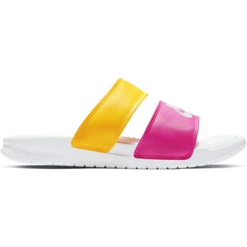 Nike Womens Benassi Duo Ultra Slide Sandals 10 White/Laser Orange/Laser Fuchsia