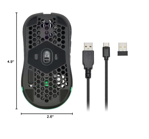 Monoprice Hyper-K Wireless Ultralight Gaming Mouse - PixArt Optical Sensor, Offers 6 Programmable DPI Settings - Dark Matter
